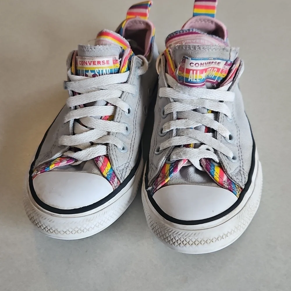 Rainbow Grey Double Tongue Converse Sneakers